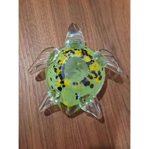 Crystal Glass Turtle Figurine Paperweight With Green Shell & Clear Flippers 7" - Picture 6 of 9
